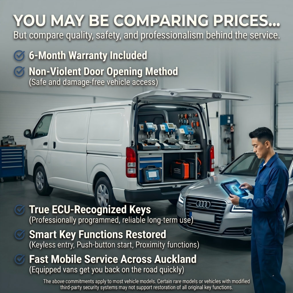 Professional mobile car key replacement and programming services in Auckland.